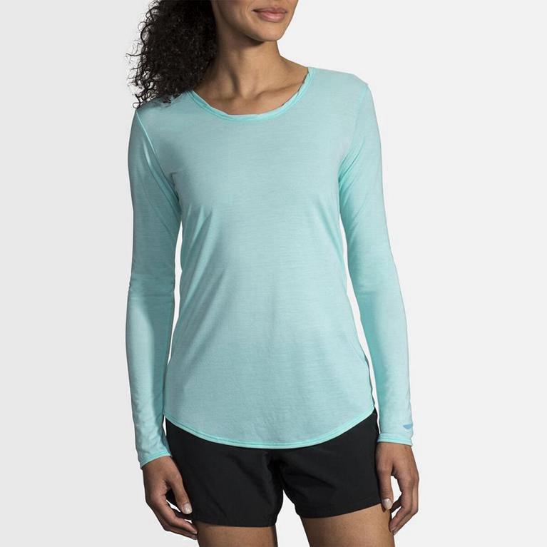 Brooks Women's Distance Long Sleeve Running Shirt Singapore - Blue (48637-RXGT)